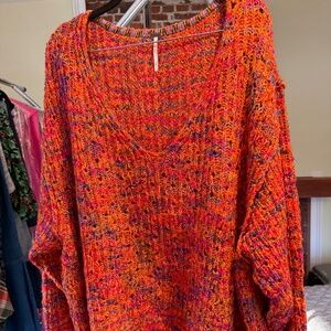 Free People Multicolored Knit Deep V Neck Sweater